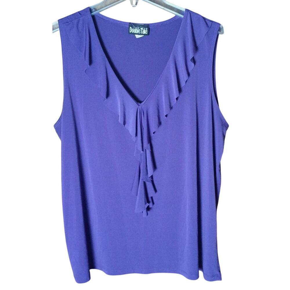 Double Take Women 3x Purple Drapey Ruffle Bohemian Colorful Tank Top